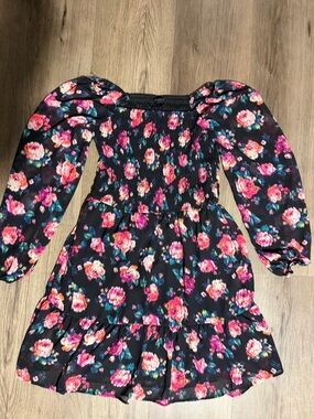 art class Black Floral Print Skirt with Pink and Teal Accents